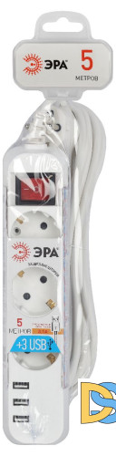 Удлинитель электрический Эра U-3es-5m-USB Б0052902