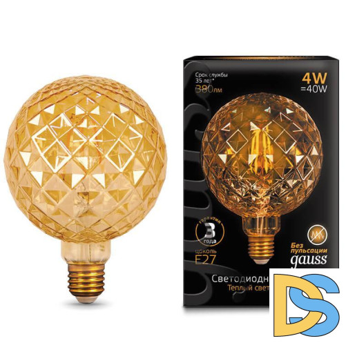 Лампа светодиодная филаментная Gauss E27 4W 2400K шар золотой 105802004