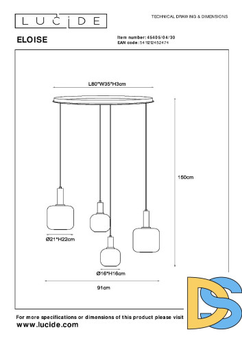 Подвесная люстра Lucide Eloise 45405/04/30