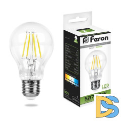 Лампа светодиодная филаментная Feron E27 7W 4000K Шар Прозрачная LB-57 25570