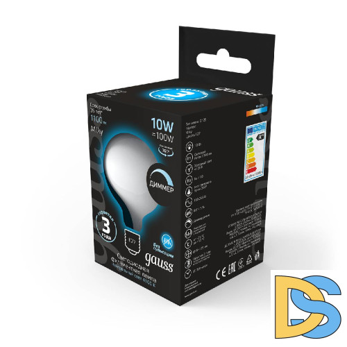 Лампа светодиодная филаментная диммируемая Gauss E27 10W 4100К матовая 187202210-D