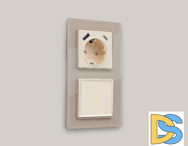 Лицевая панель для розетки с/з со шторками 2USB A+C Ambrella Volt Alfa AP3300