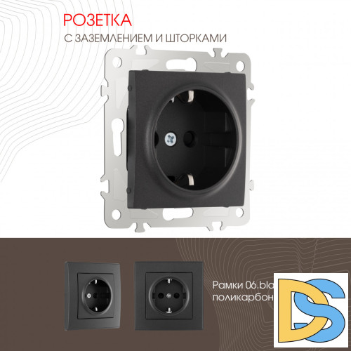Розетка с заземлением и шторками Arte Milano 206.40-1.black