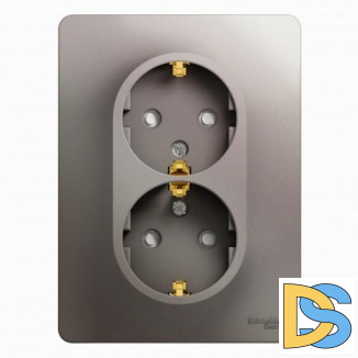 Розетка 2-ая электрическая с заземлением с защитными шторками, Платина, серия Glossa, Schneider Electric