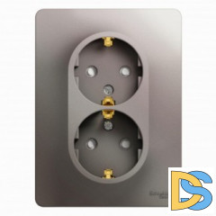 Розетка 2-ая электрическая с заземлением с защитными шторками, Платина, серия Glossa, Schneider Electric