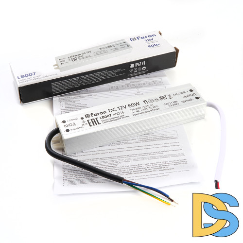Трансформатор для светодиодной ленты Feron LB007 60Вт 12В IP67 48056