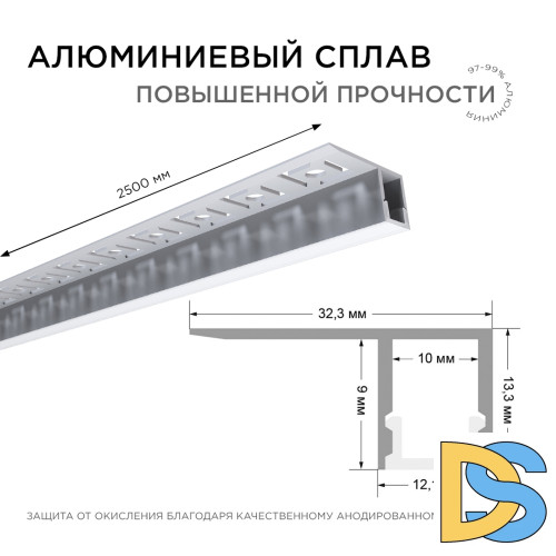 Профиль под гипсокартон Apeyron ширина ленты до 10мм (рассеиватель, заглушки - 2шт) 08-52