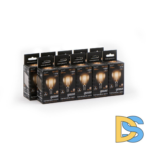 Лампа светодиодная филаментная Gauss E14 7W 2700К прозрачная 105801107