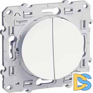 Выключатель 2-клавишный проходной (с двух мест), Белый, серия Odace, Schneider Electric