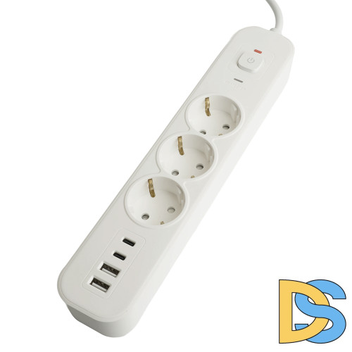 Сетевой фильтр 3-местный с/з и 2 USB-A+2 Type-C 3 Stekker Nova HM21-31-03 50100