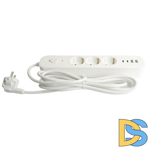 Сетевой фильтр 3-местный с/з и 2 USB-A+2 Type-C 3 Stekker Nova HM21-31-03 50100