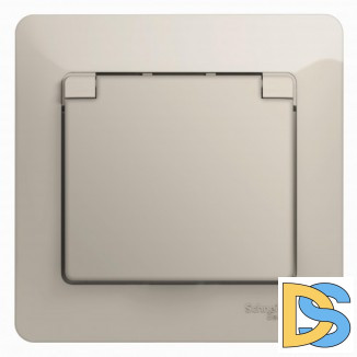 Розетка 1-ая электрическая, с заземлением и крышкой, защитными шторками, Молочный, серия Glossa, Schneider Electric