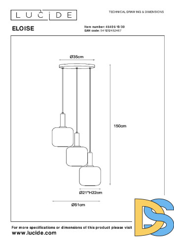 Подвесной светильник Lucide Eloise 45405/13/30