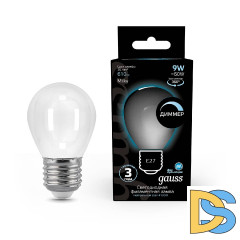 Лампа светодиодная филаментная диммируемая Gauss E27 9W 4100К матовая 105202209-D