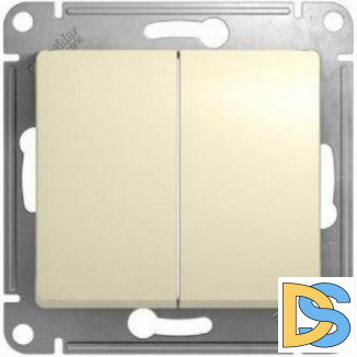 Выключатель 2-клавишный, Молочный, серия Glossa, Schneider Electric
