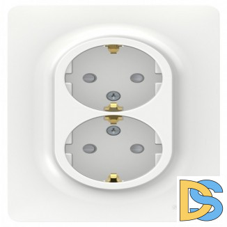 Розетка 2-ая электрическая с заземлением с защитными шторками, Белый, серия Unica New, Schneider Electric