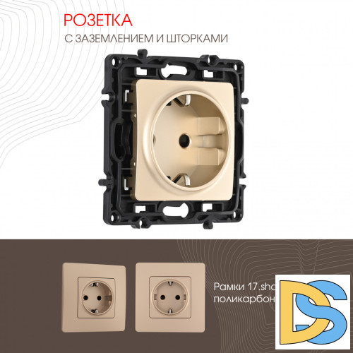 Розетка с заземлением и шторками Arte Milano 217.40-1.shampan