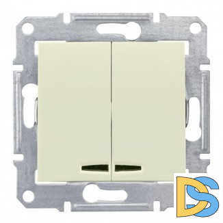 Выключатель 2-клавишный, с подсветкой, Бежевый, серия Sedna, Schneider Electric