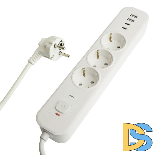 Сетевой фильтр 3-местный с/з и 2 USB-A+2 Type-C 3 Stekker Nova HM21-31-05 50101