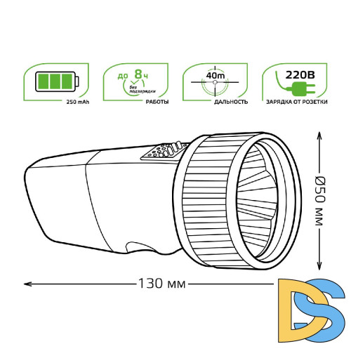 Ручной светодиодный фонарь Gauss аккумуляторный 130х50 40 лм GF103