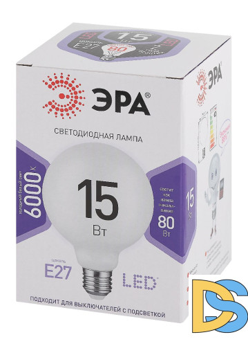 Лампа светодиодная Эра E27 15W 6500K LED G95-15W-6000K-E27 Б0049079