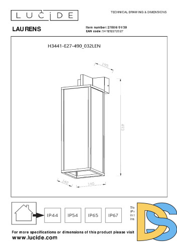 Уличный настенный светильник Lucide Laurens 27806/01/30