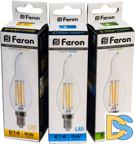 Лампа светодиодная филаментная Feron E14 5W 4000K Свеча на ветру Прозрачная LB-59 25576