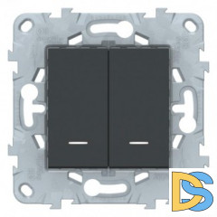 Выключатель 2-клавишный, с подсветкой, Антрацит, серия Unica New, Schneider Electric