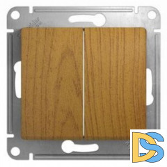 Выключатель 2-клавишный проходной (с двух мест), Дерево Дуб, серия Glossa, Schneider Electric