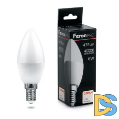 Лампа светодиодная Feron E14 6W 4000K свеча матовая LB-1306 38045