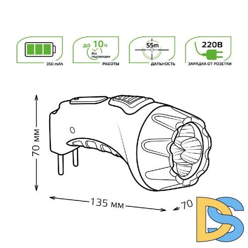 Ручной светодиодный фонарь Gauss аккумуляторный 135х70 40 лм GF104