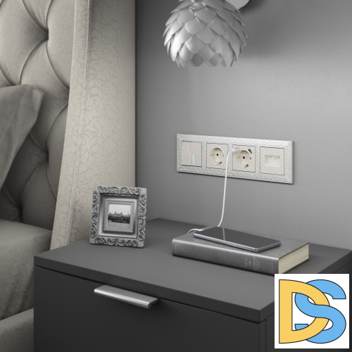 Выключатель двухклавишный Werkel проходной с подсветкой (перламутровый рифленый) W1122113