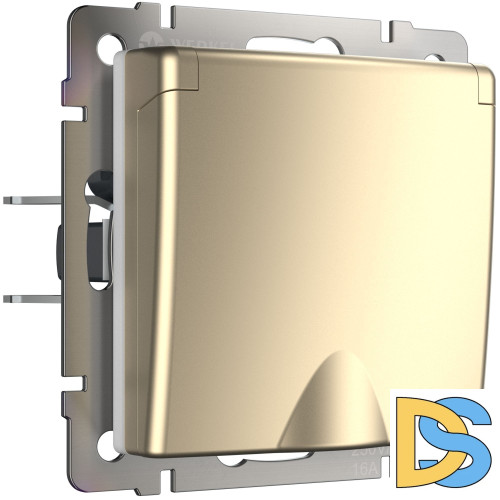 Розетка влагозащ. с зазем. с защит. крышкой и шторками Werkel (шампань) W1171211