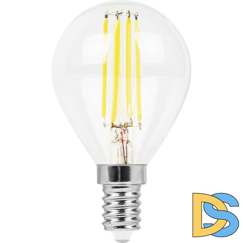 Лампа светодиодная филаментная Feron E14 5W 2700K Шар Прозрачная LB-61 25578