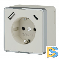 Розетка с заземлением, шторками и USB тип A+C Gallant (слоновая кость) W5071703