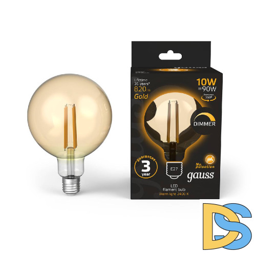 Светодиодная филаментная лампа Gauss Filament E27 10W 2400K 158802010-D