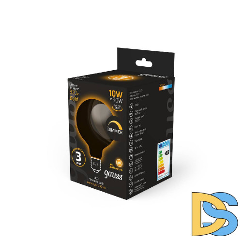 Светодиодная филаментная лампа Gauss Filament E27 10W 2400K 158802010-D