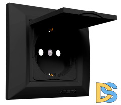 Розетка одинарная с заземлением с крышкой черная Vesta-Electric Roma Black