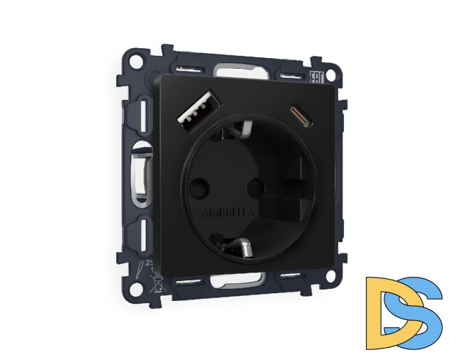 Комплект механизма розетки 2USB A+C 20W (быстрая зарядка) с/з Ambrella Volt Alfa MA810010