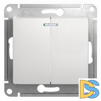 Выключатель 2-клавишный, с подсветкой, Белый, серия Glossa, Schneider Electric