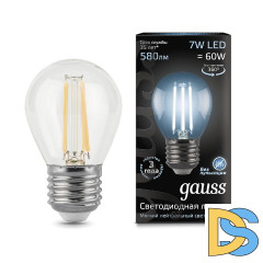 Лампа светодиодная филаментная Gauss E27 7W 4100К прозрачная 105802207