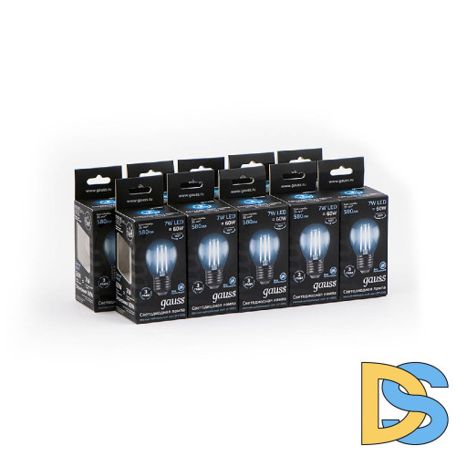 Лампа светодиодная филаментная Gauss E27 7W 4100К прозрачная 105802207