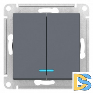 Выключатель 2-клавишный, с подсветкой, Грифель, серия Atlas Design, Schneider Electric