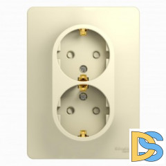 Розетка 2-ая электрическая с заземлением с защитными шторками, Бежевый, серия Glossa, Schneider Electric