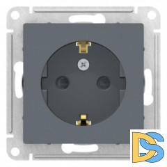 Розетка 1-ая электрическая, с заземлением и защитными шторками, Грифель, серия Atlas Design, Schneider Electric