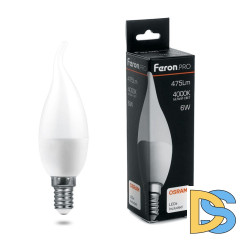 Лампа светодиодная Feron E14 6W 4000K свеча на ветру матовая LB-1306 38048