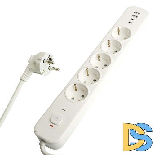 Сетевой фильтр 5-местный с/з и 2 USB-A+2 Type-C 3 Stekker Nova HM21-51-03 50103