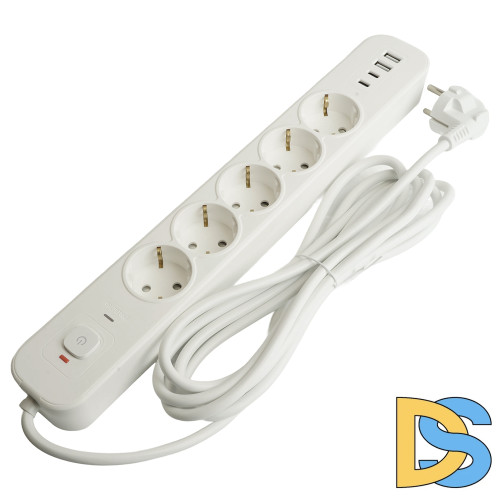 Сетевой фильтр 5-местный с/з и 2 USB-A+2 Type-C 3 Stekker Nova HM21-51-03 50103