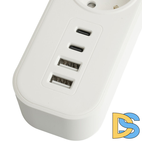 Сетевой фильтр 5-местный с/з и 2 USB-A+2 Type-C 3 Stekker Nova HM21-51-03 50103