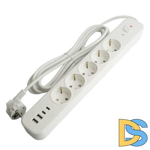 Сетевой фильтр 5-местный с/з и 2 USB-A+2 Type-C 3 Stekker Nova HM21-51-03 50103